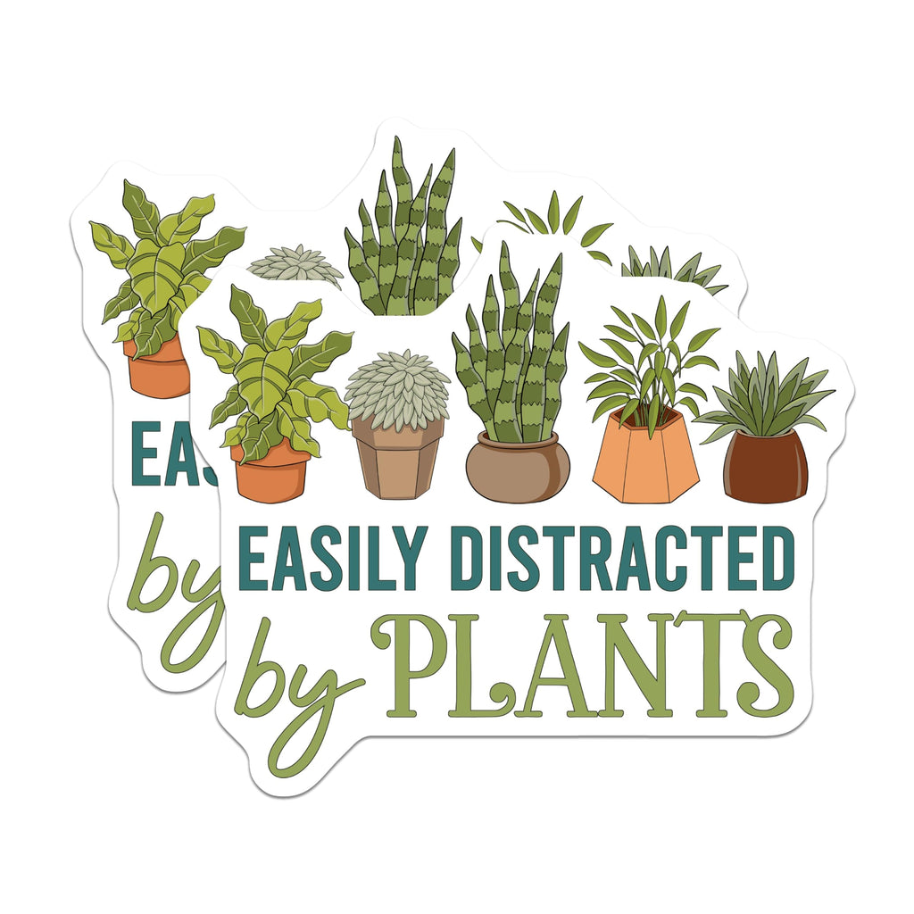 (2 Pack) Plant Parent Magnets - Easily Distracted By Plants - Houseplant Decor Accent - Fridge Locker Magnets - 5 Inches On Longest Side - Thick Durable Magnet - Made in USA - MAG19314