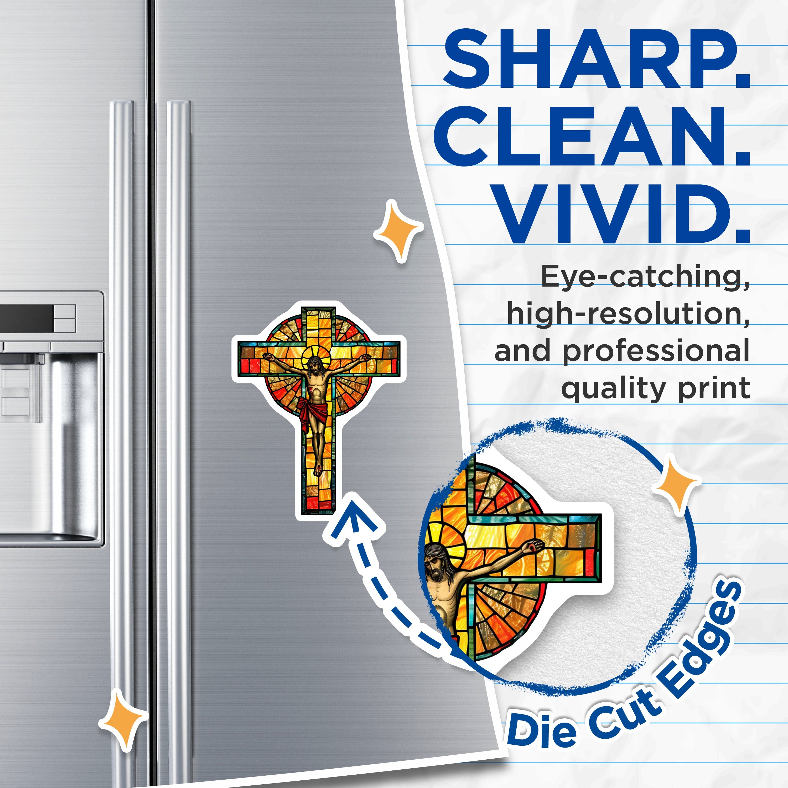(2 Pack) Stained Glass Jesus Magnets - Christian Crucifixion Decor - Catholic Faith Home Accent - 5 Inches On Longest Side - Thick Durable Magnet - Made in USA - MAG37479