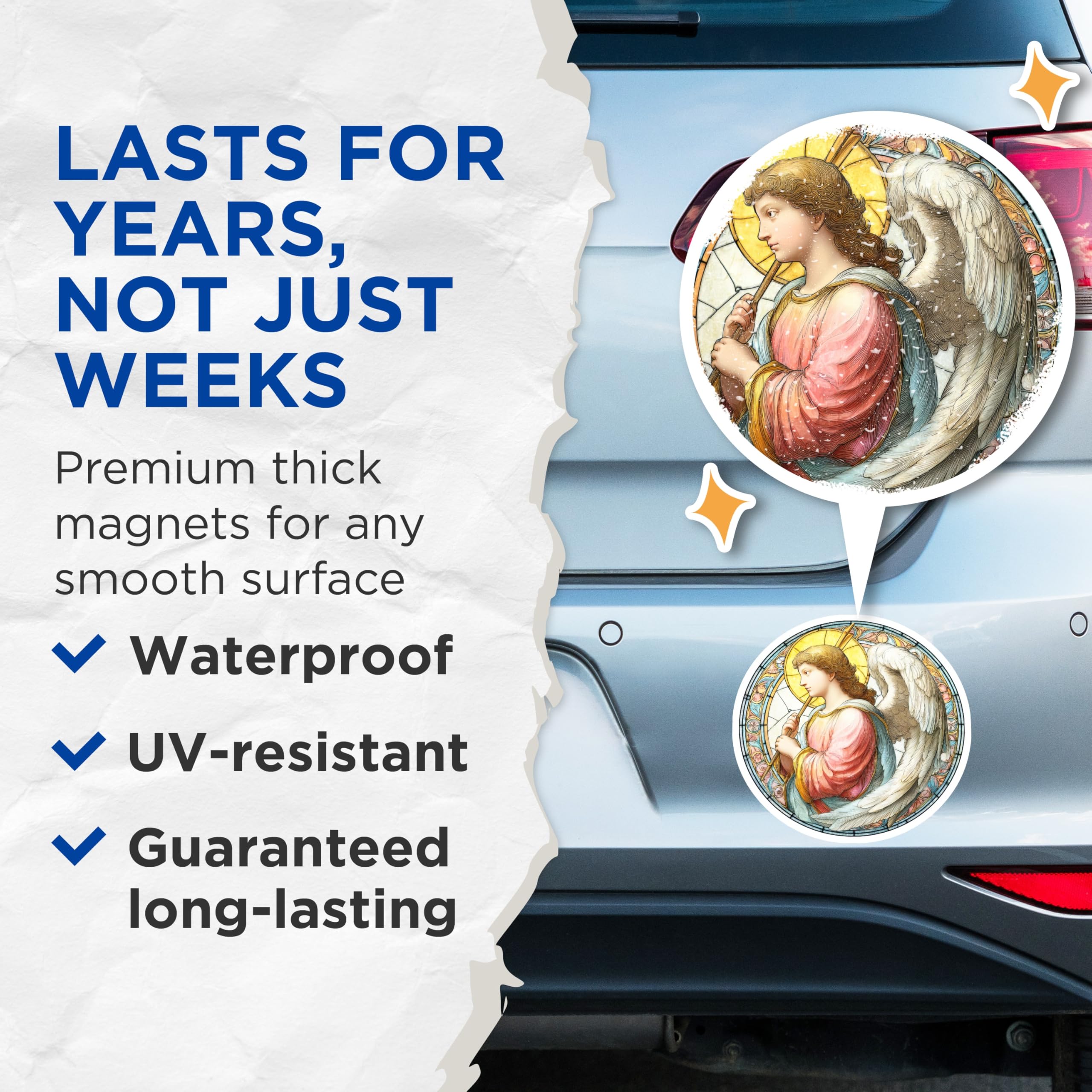 (2 Pack) Angel Magnets - Stained Glass Style - Religious Home Decor - 5" On Longest Side - Premium Magnet - for Cars, Refrigerators, Toolboxes, Lockers - Made in USA - MAG14613