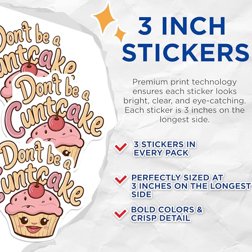 (3 Pack) Funny Cupcake Decals - Sarcastic Humor Stickers - Offensive Laptop Decal - 3 Inches On Longest Side - Easy Peel & Apply - Made in USA - 3MCS7431