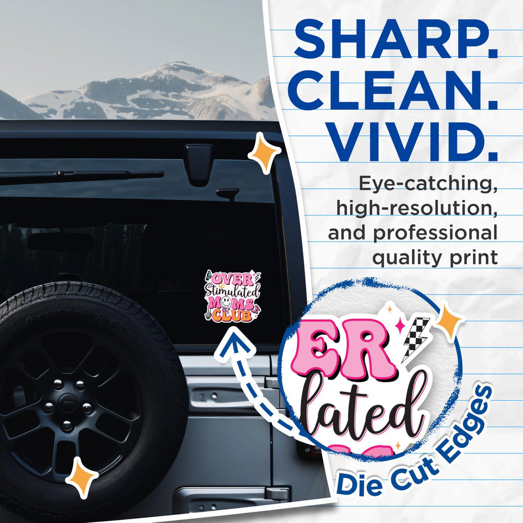 (2 Pack) Over Stimulated Moms Club Stickers - Funny Mom Stickers - Club Membership Stickers - 5" On Longest Side - Sticks to Any Smooth Flat Surface - Made in USA - BMCS3023