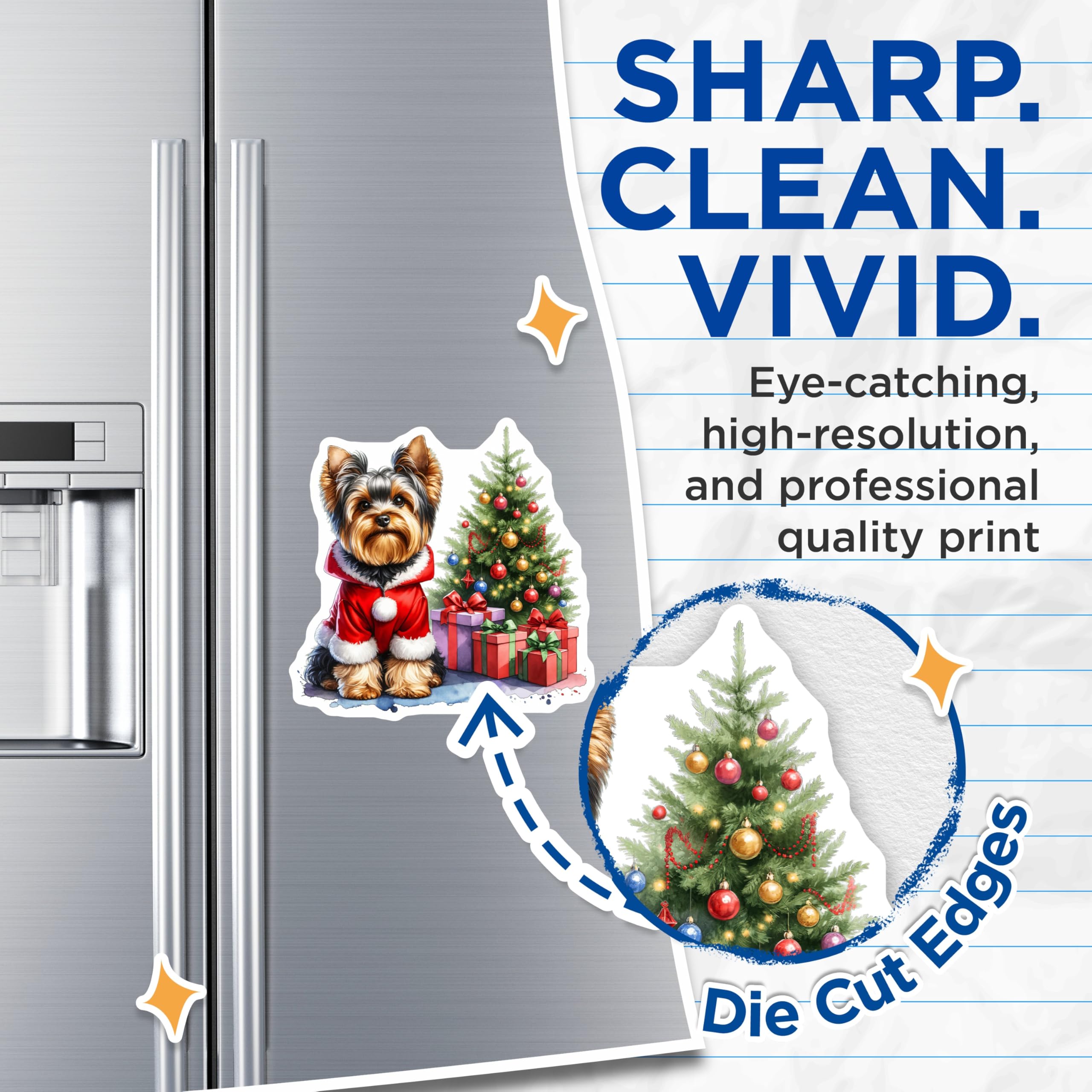 (2 Pack) Yorkshire Terrier Magnets - Santa Claus Dog Christmas - Holiday Pet Fridge Decor - Winter Puppy Art Scene - 5 Inches On Longest Side - Thick Durable Magnet - Made in USA - MAG23858