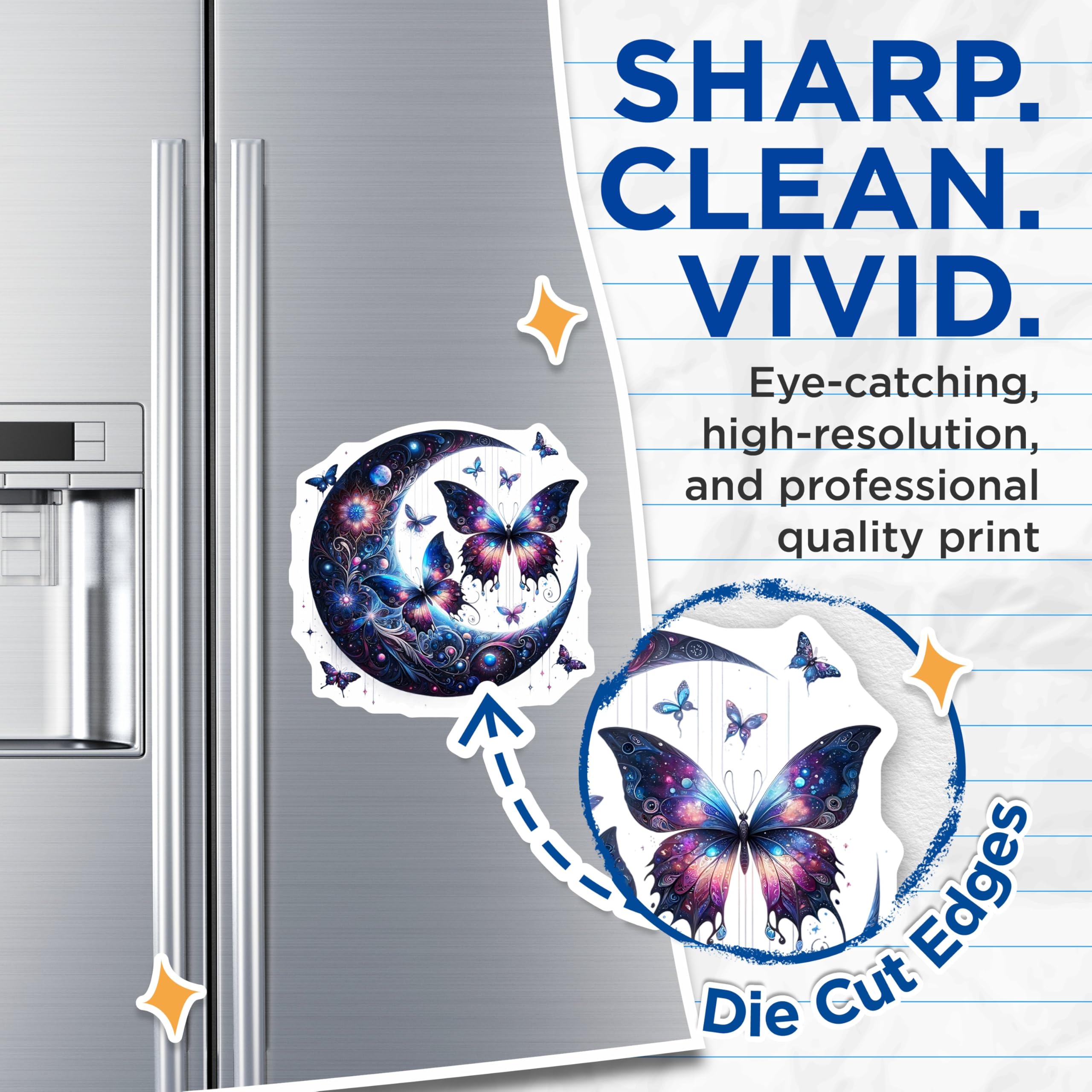 (2 Pack) Butterfly Moon Magnets - Celestial Decor - Space Aesthetic Fridge Magnets - 5" On Longest Side - Premium Magnet - for Cars, Refrigerators, Toolboxes, Lockers - Made in USA - MAG15986