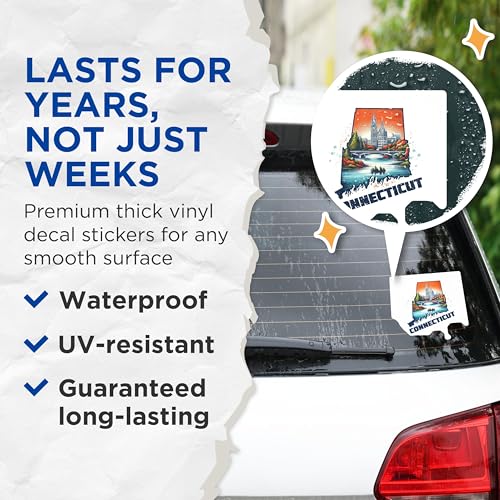 (2 Pack) Connecticut Travel Stickers - State Souvenir Stickers - Connecticut Landmarks Stickers - 5" On Longest Side - Sticks to Smooth Flat Surfaces - Made in USA - BMCS4815