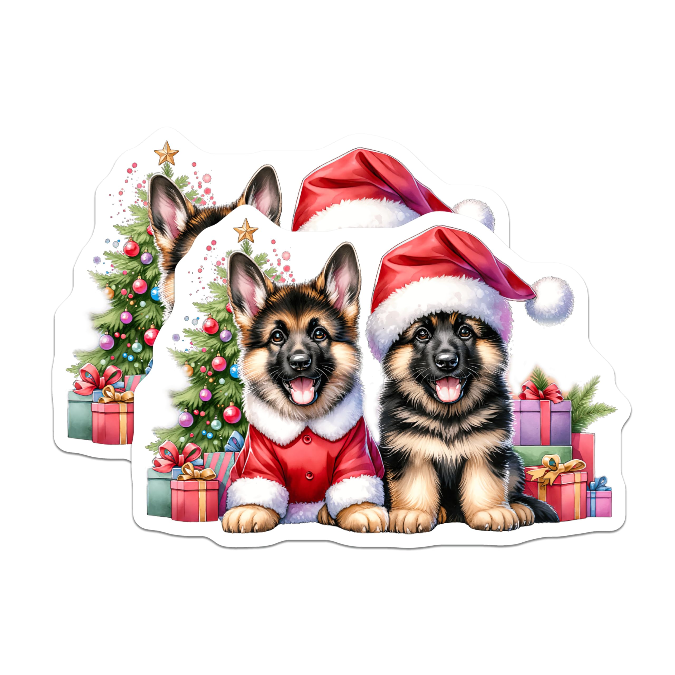 (2 Pack) German Shepherd Christmas Puppies Magnets - Santa Dog Holiday Decor - Cute Animal Lover Refrigerator Magnets - 5 Inches On Longest Side - Thick Durable Magnet - Made in USA - MAG26424