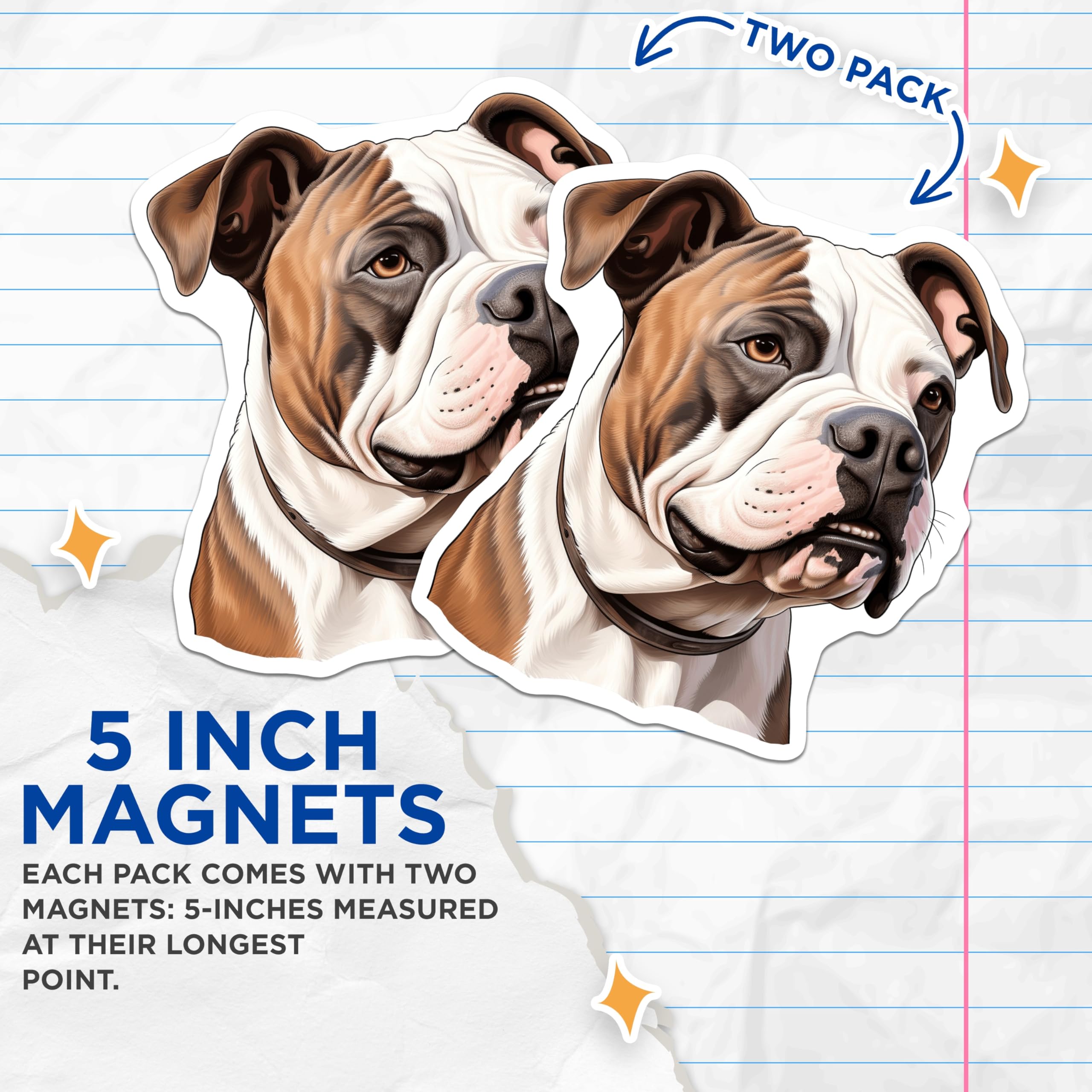 (2 Pack) American Bulldog Magnets - Dog Breed Refrigerator Decor - Canine Home Kitchen Accent - 5 Inches On Longest Side - Thick Durable Magnet - Made in USA - MAG24523
