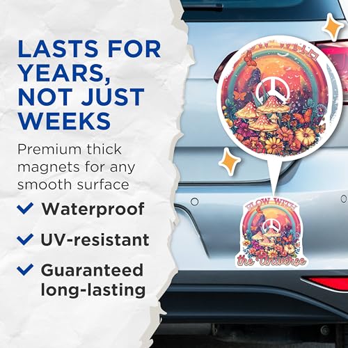 (2 Pack) Flow with The Universe Magnets Magnets - Peace Symbol - Butterfly Rainbow Decor - 5" On Longest Side - Made in USA - Sticks to Refrigerators & Metal Surfaces - MAG8876