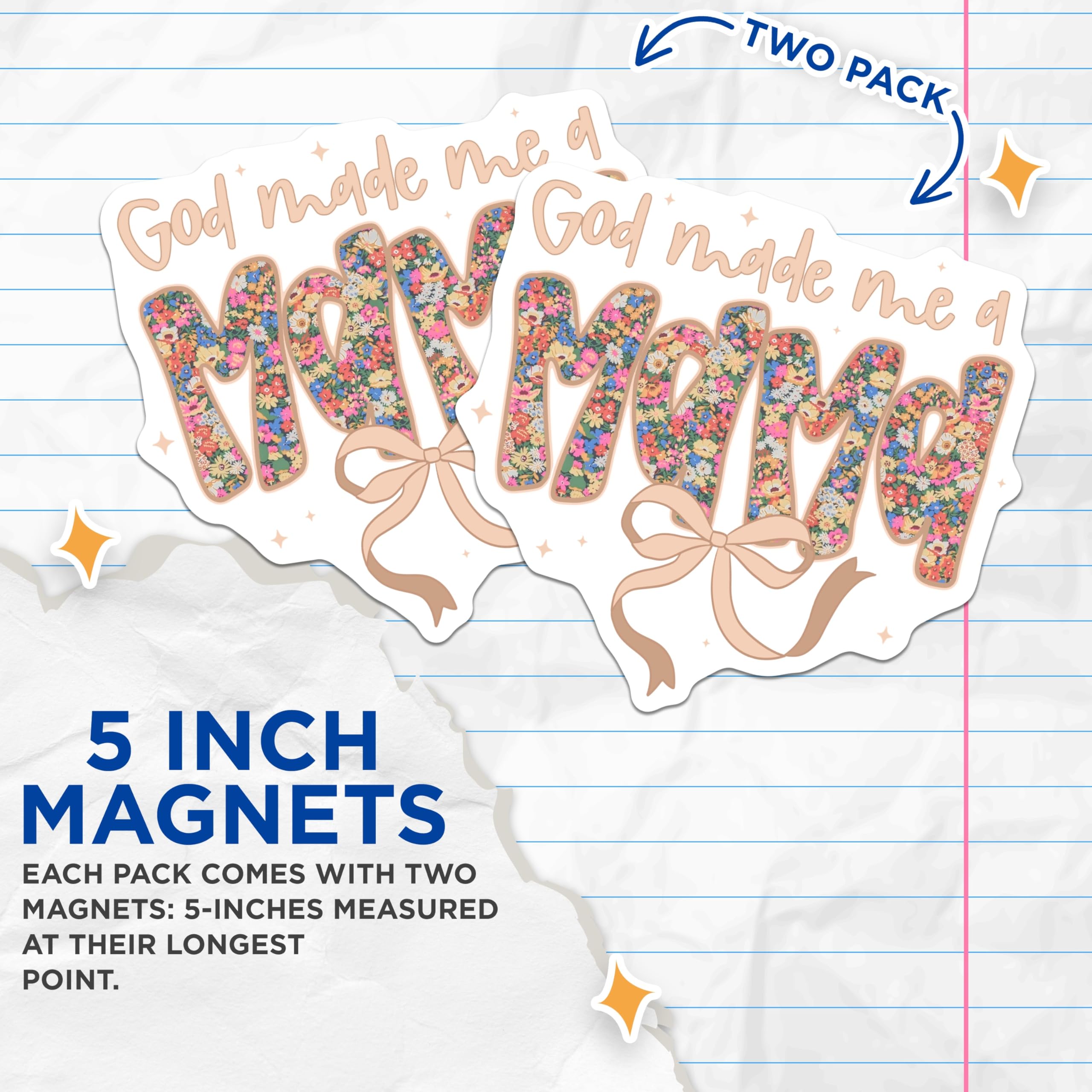 (2 Pack) God Made Me A Mom Magnets - Floral New Mom Refrigerator - Christian Motherhood Decor - 5 Inches On Longest Side - Thick Durable Magnet - Made in USA - MAG26828