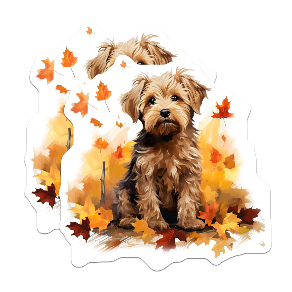 (2 Pack) Cute Terrier Puppy Magnets - Autumn Leaves Seasonal Decor - Pet Lover Refrigerator Accent - 5 Inches On Longest Side - Thick Durable Magnet - Made in USA - MAG24434