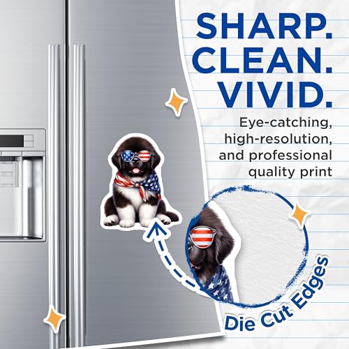 (2 Pack) Dog Wearing Sunglasses Magnets - Patriotic Puppy Magnets - Cute Dog Lovers Decor - Fun Puppy Fridge Magnets - 5" On Longest Side - for Cars, Fridges, Toolboxes - Made in USA - MAG7206