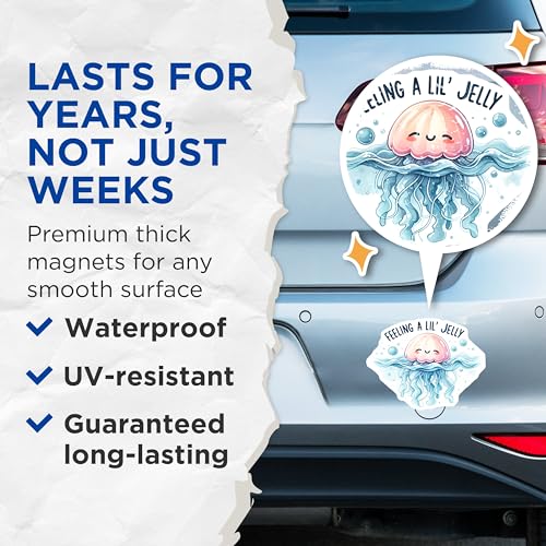 (2 Pack) Feeling A Lil' Jelly Magnets Magnets - 5" On Longest Side - Made in USA - Sticks to Refrigerators & Metal Surfaces - MAG9287