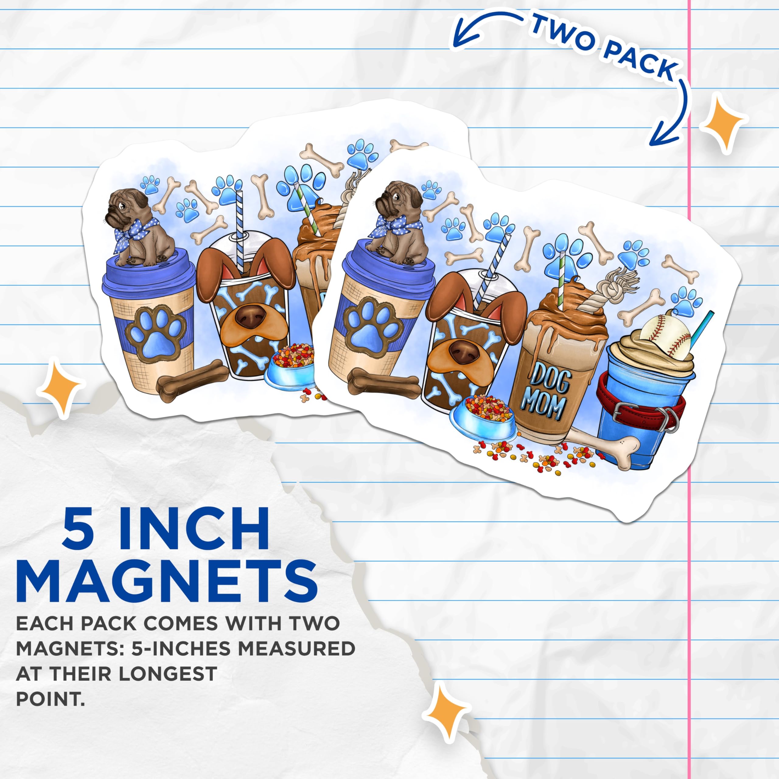 (2 Pack) Dog Mom Magnets - Pet Lover Coffee Decor - Cute Puppy Refrigerator Accessories - Dog Themed Drink Magnet - 5 Inches On Longest Side - Thick Durable Magnet - Made in USA - MAG27986