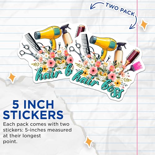 (2 Pack) Hair Boss Stickers - Hairdresser Pack - Hairdresser Decor - Salon Set - 5" On Longest Side - Sticks to Smooth Flat Surfaces - Made in USA - BMCS7569