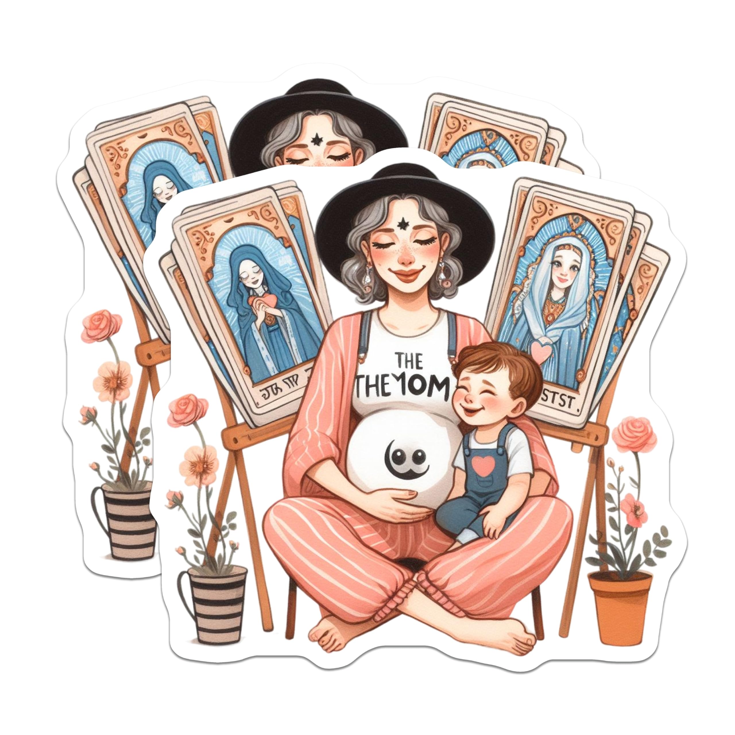 (2 Pack) Divine Motherhood Magnets - Pregnant Mom Spiritual Art - Boho Witchy Expecting Mama Decor - New Mother Family Love - 5 Inches On Longest Side - Thick Durable Magnet - Made in USA - MAG22583