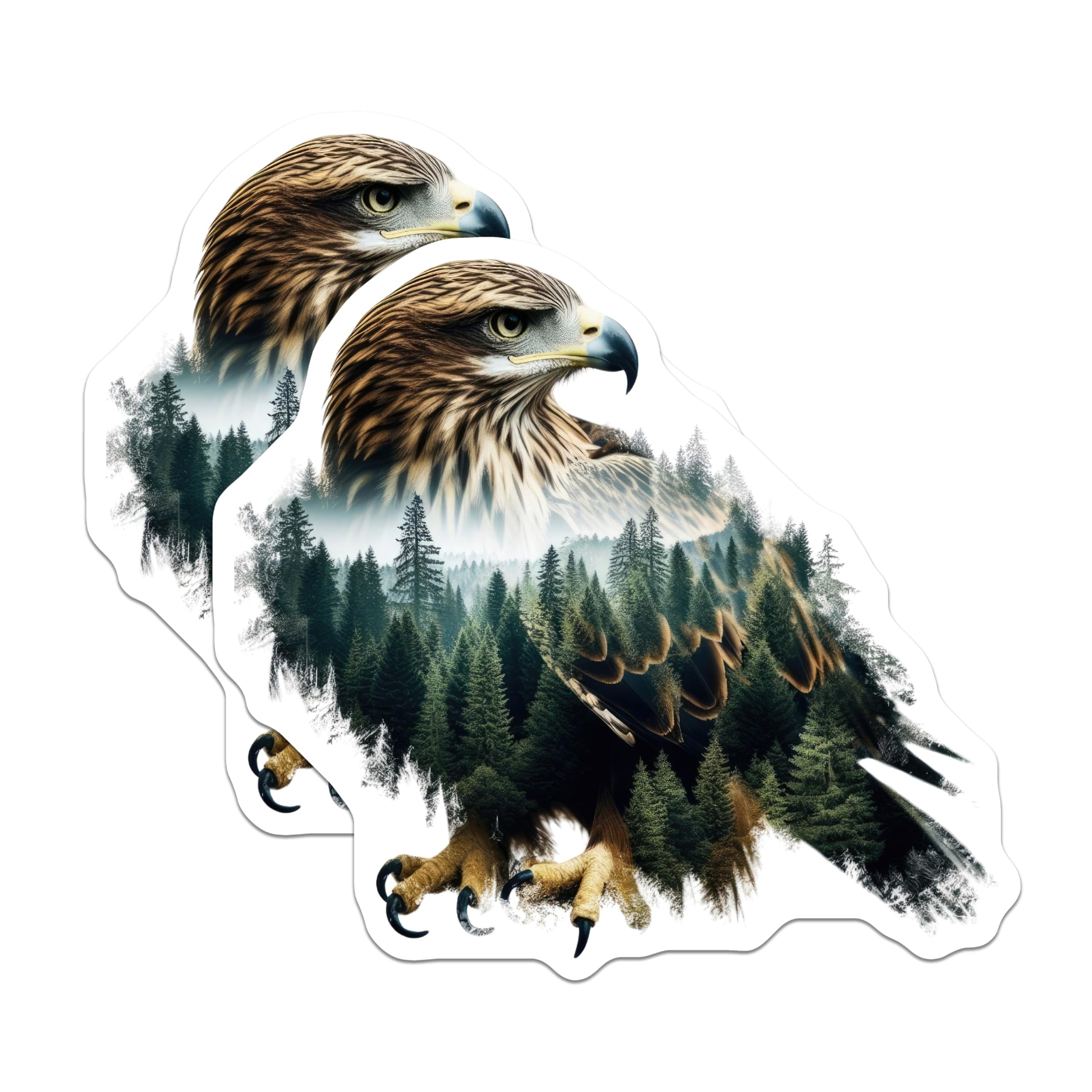 (2 Pack) Eagle Magnets - Majestic Bird Forest Art - Fridge Home Decor - 5" On Longest Side - Premium Magnet - for Cars, Refrigerators, Toolboxes, Lockers - Made in USA - MAG14016
