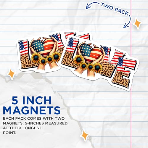 (2 Pack) Patriotic Heart Magnet - Sunflowers Animal Print - 5" On Longest Side - Sticks to Smooth Flat Surfaces - Made in USA - MAG9661