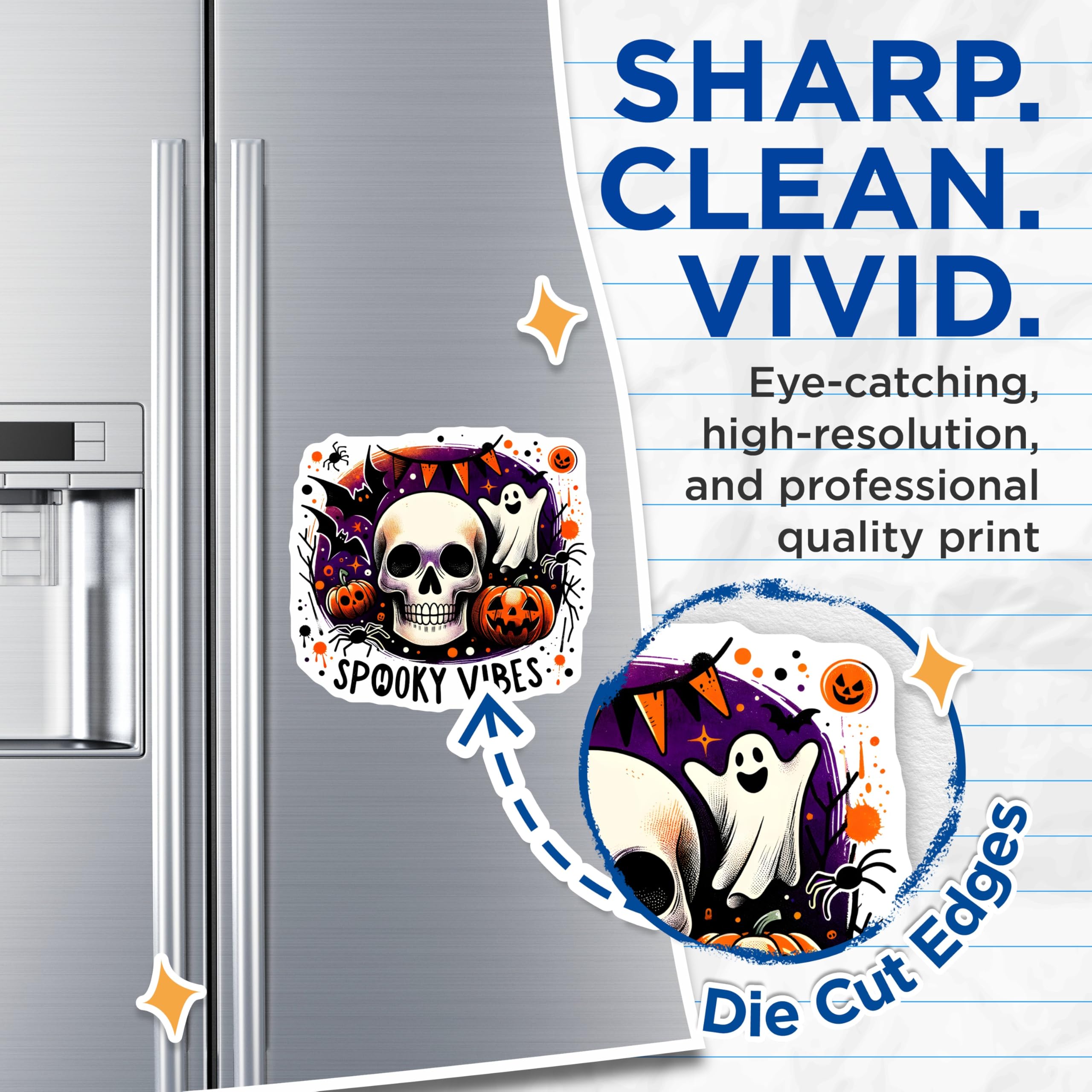 (2 Pack) Spooky Vibes Magnets - Halloween Skull - Ghost Spider and Pumpkin Magnets - 5" On Longest Side - Premium Magnet - for Cars, Refrigerators, Toolboxes, Lockers - Made in USA - MAG15387