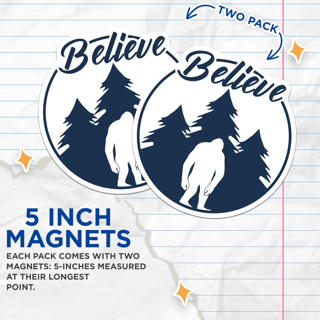 (2 Pack) Bigfoot Magnets - Sasquatch Believe Forest Adventure Decor - Cryptid Creature Folklore Art - Mythical Legend - 5 Inches On Longest Side - Thick Durable Magnet - Made in USA - MAG21854