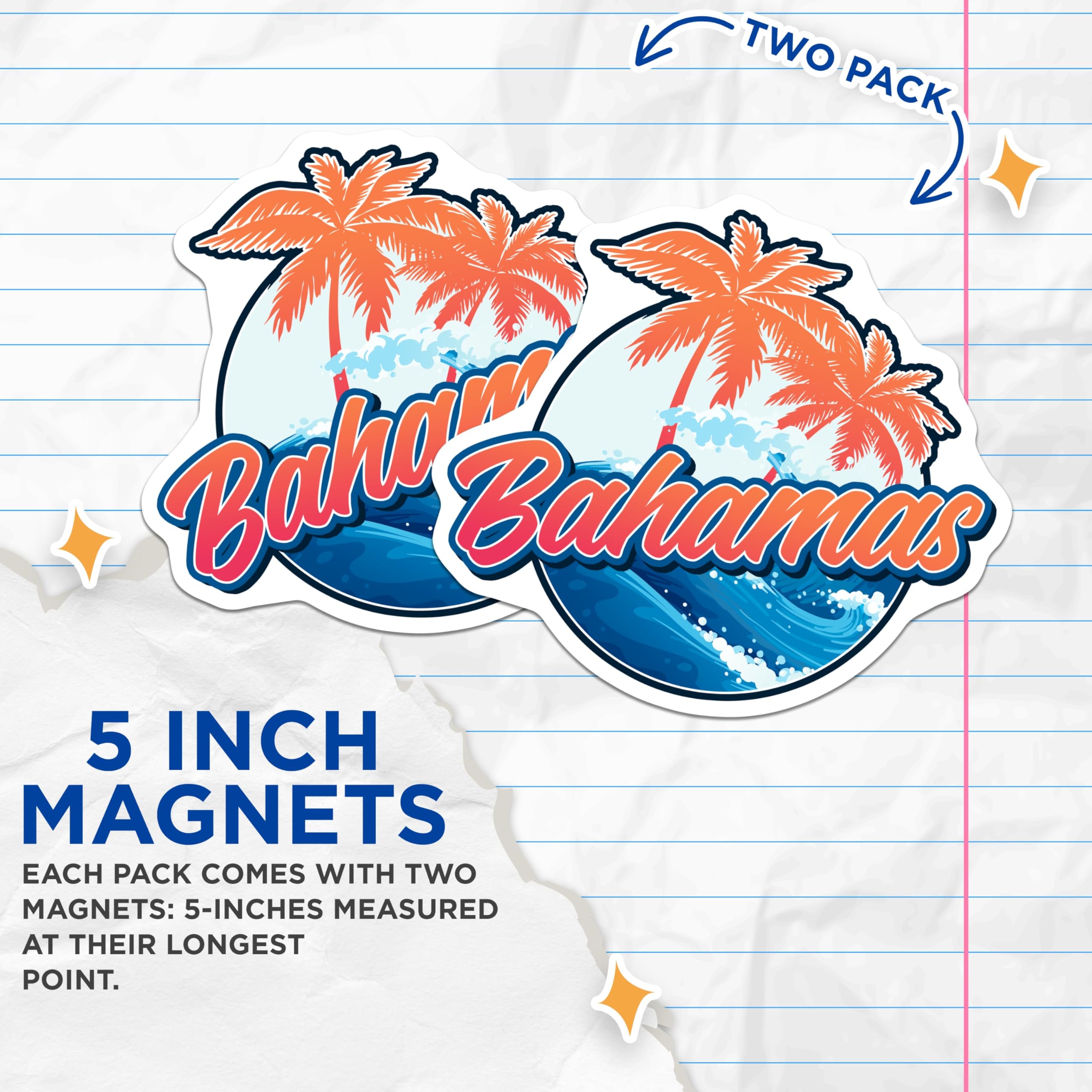 (2 Pack) Bahamas Magnets - Tropical Island Fridge Magnets - Vacation Souvenir Home Decor - 5" On Longest Side - Premium Magnet - for Cars, Refrigerators, Toolboxes, Lockers - Made in USA - MAG17572