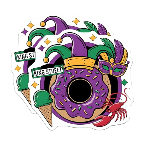 (2 Pack) King Street Mardi Gras Magnets - Jester Donut Magnet - New Orleans Theme Magnet - Ative Kitchen Magnets - 5" On Longest Side - for Cars, Fridges, Toolboxes - Made in USA - MAG3905