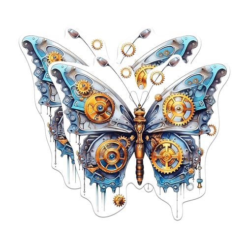 (2 Packs) Steampunk Butterfly Magnets - Aesthetic Gothic Steampunk Magnets - 5 Inches On Longest Side - Premium Magnet - for Fridges, Toolboxes, Cars - Made in USA - MAG2327