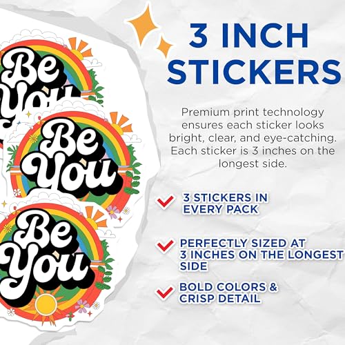 (3 Pack) Rainbow Decals - Be You Stickers - Laptop Decals - 3 Inches On Longest Side - Easy Peel & Apply - Made in USA - 3MCS2669