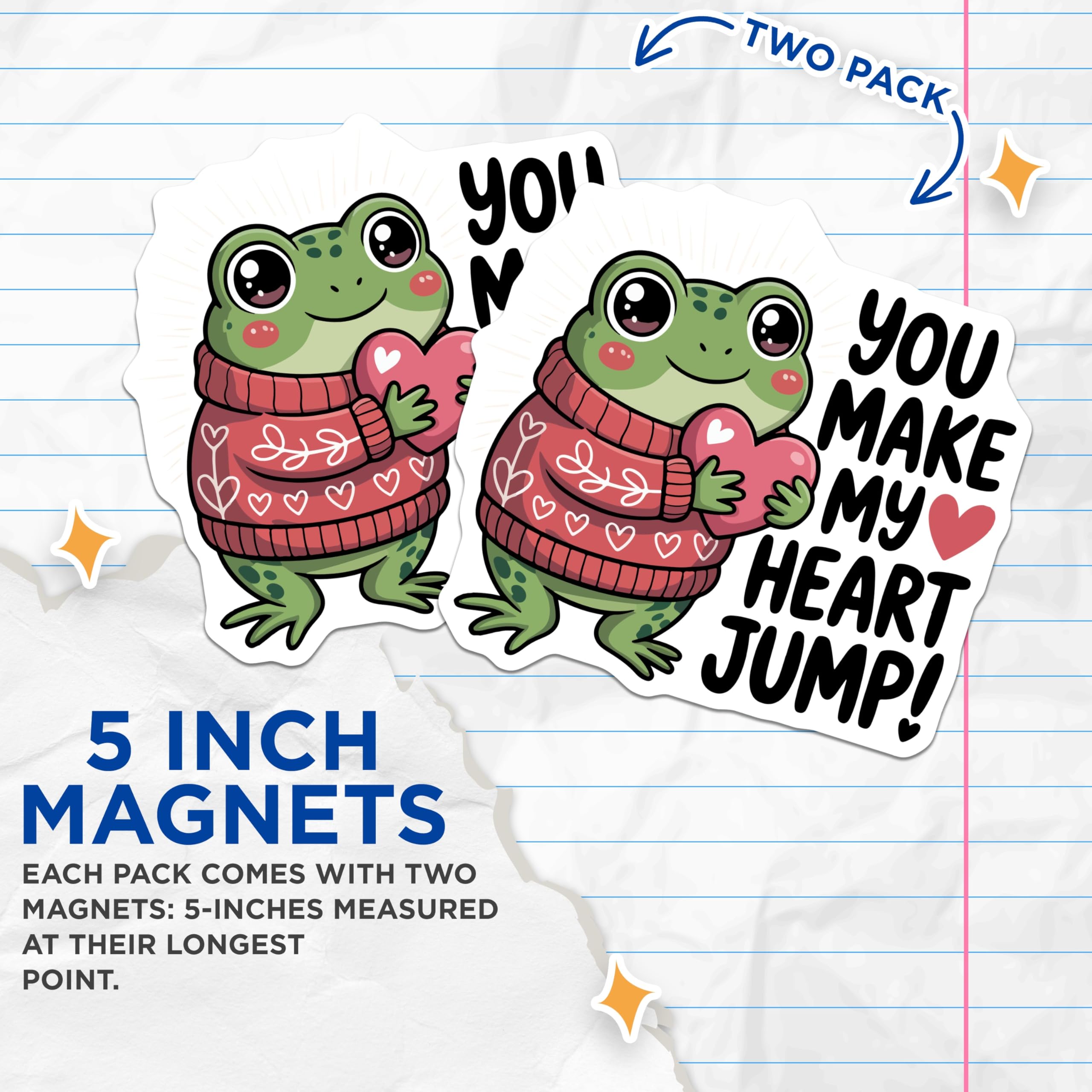 (2 Pack) Adorable Frog Magnets - Valentine's Day Heart Jump Quote Refrigerator Decor - Romantic Amphibian Message - 5 Inches On Longest Side - Thick Durable Magnet - Made in USA - MAG20324