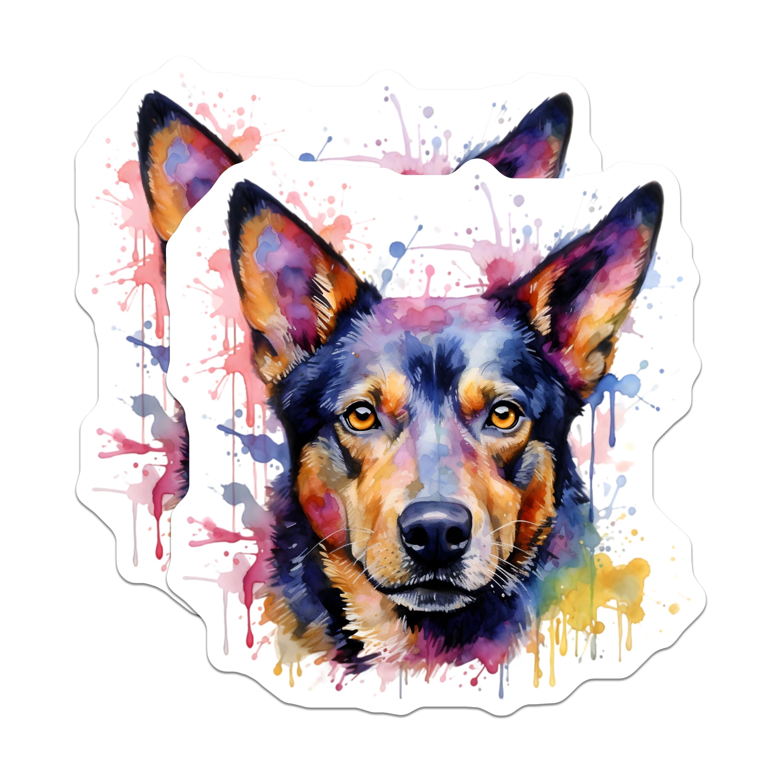 (2 Pack) Watercolor Dog Magnets - Australian Shepherd Art - Pet Lover Fridge Decor - 5 Inches On Longest Side - Thick Durable Magnet - Made in USA - MAG28405