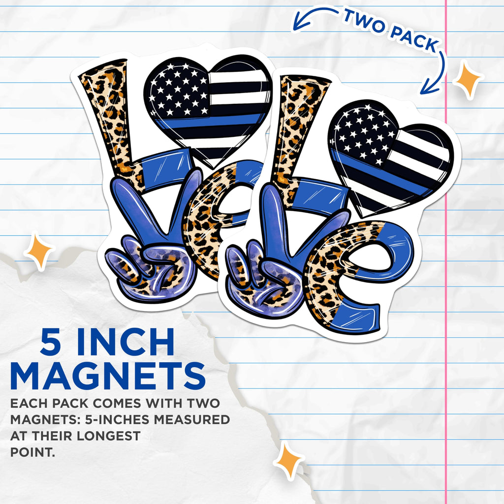 (2 Pack) Thin Blue Line Magnets - Leopard Print - Patriotic Love - Law Enforcement Support - 5" On Longest Side - Premium Magnet - for Cars, Refrigerators, Toolboxes, Lockers - Made in USA - MAG15086