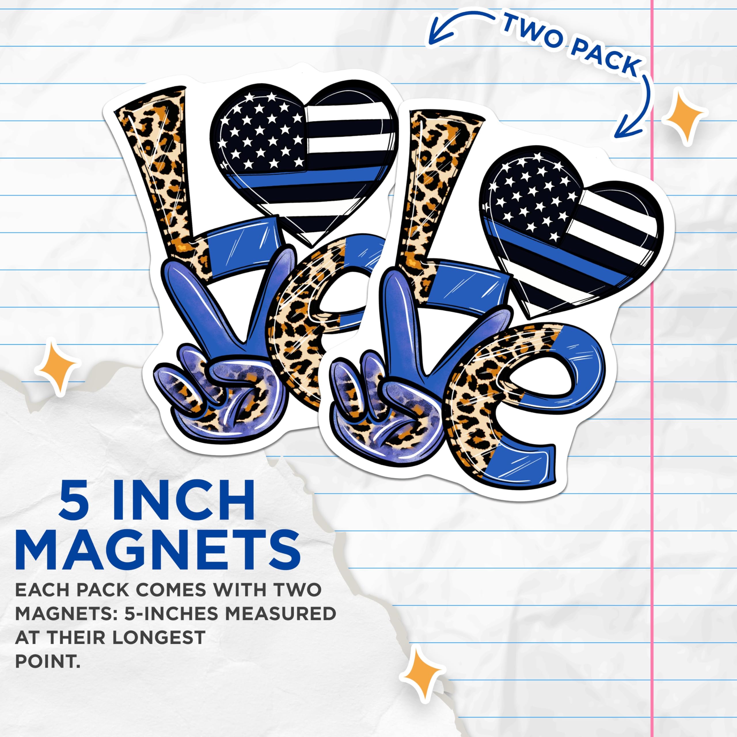 (2 Pack) Thin Blue Line Magnets - Leopard Print - Patriotic Love - Law Enforcement Support - 5" On Longest Side - Premium Magnet - for Cars, Refrigerators, Toolboxes, Lockers - Made in USA - MAG15086