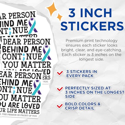 (3 Pack) Mental Health Decals - Suicide Prevention - Awareness Ribbon Decals- 3 Inches On Longest Side - Easy Peel & Apply - Made in USA - 3MCS5009