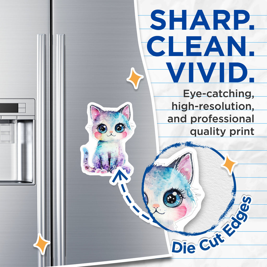 (2 Pack) Kawaii Cat Magnets - Watercolor Animal Lover Art - Fantasy Kitty Decor - 5 Inches On Longest Side - Thick Durable Magnet - Made in USA - MAG39601