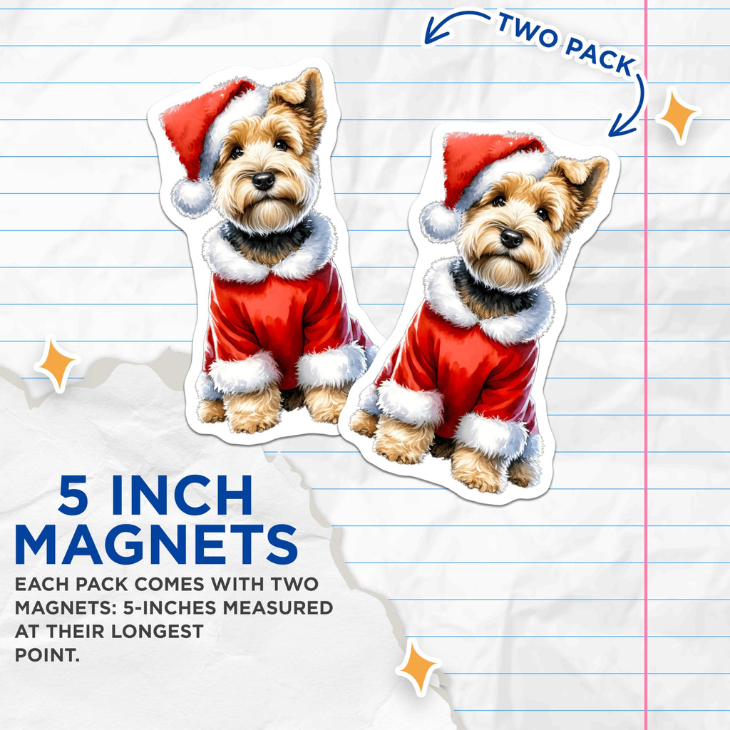 (2 Pack) Santa Dog Magnets - Adorable Christmas Terrier Puppy - Holiday Refrigerator Decor - Festive Animal Lover Canine Art - 5 Inches On Longest Side - Thick Durable Magnet - Made in USA - MAG24390