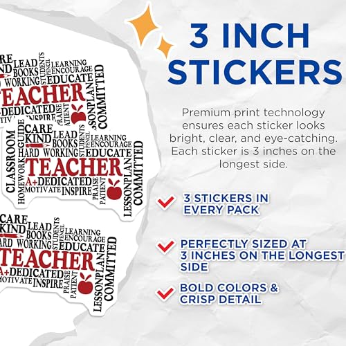 (3 Pack) Teacher Appreciation Decals - Educator Stickers - Classroom Decor Decals - 3 Inches On Longest Side - Easy Peel & Apply - Made in USA - 3MCS1876
