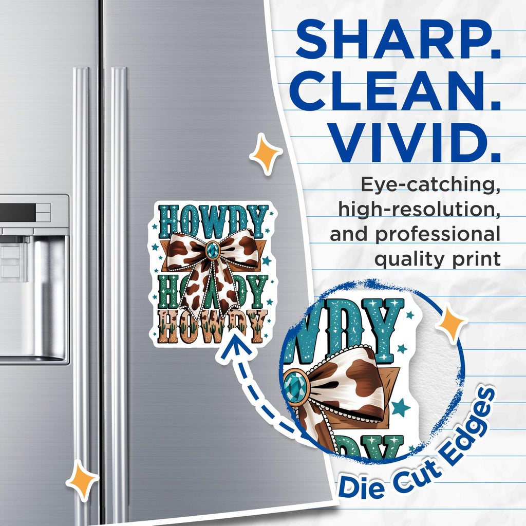(2 Pack) Howdy Magnets - Cow Print Western Bow Decor - Country Aesthetic Home Refrigerator Accents - Southern Style Vibes - 5 Inches On Longest Side - Thick Durable Magnet - Made in USA - MAG21532