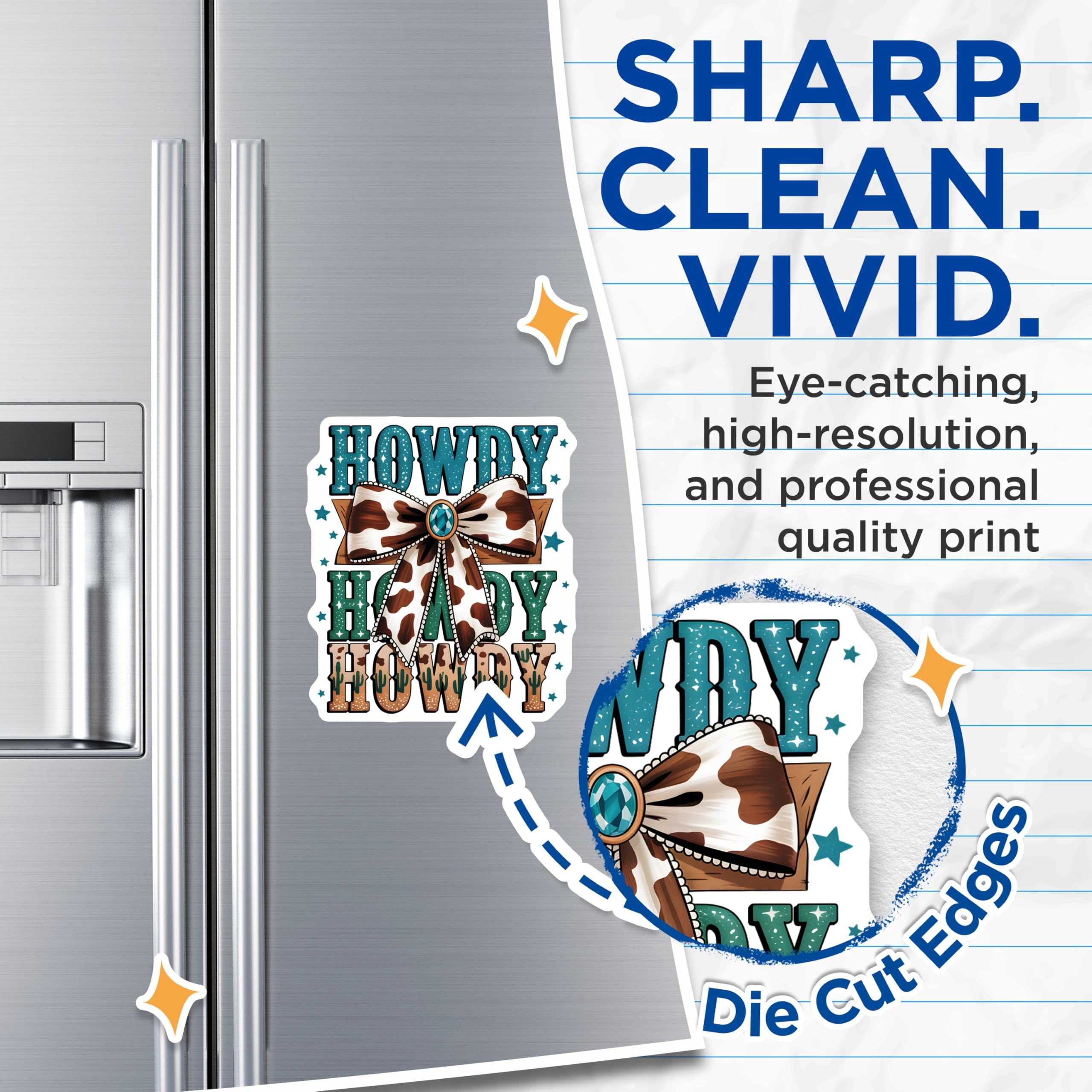 (2 Pack) Howdy Magnets - Cow Print Western Bow Decor - Country Aesthetic Home Refrigerator Accents - Southern Style Vibes - 5 Inches On Longest Side - Thick Durable Magnet - Made in USA - MAG21532