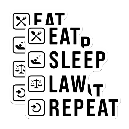 (2 Pack) Eat Sleep Law Repeat Stickers - Lawyer Stickers - Funny Law School Decals - 5" On Longest Side - Sticks to Smooth Flat Surfaces - Made in USA - BMCS5581