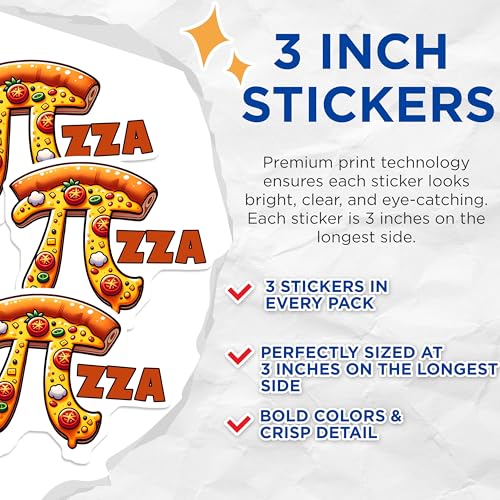 (3 Pack) Pizza Pi Decals - Math Pun - Funny Food Decal - 3 Inches On Longest Side - Easy Peel & Apply - Made in USA - 3MCS6918