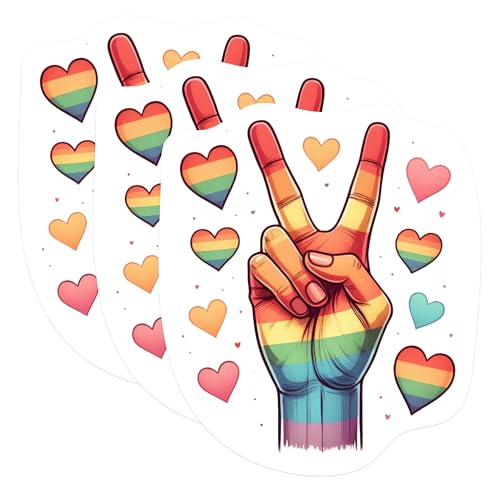 (3 Pack) Peace Sign Decals - Pride Hearts - Laptop Decals - 3 Inches On Longest Side - Easy Peel & Apply - Made in USA - 3MCS1111