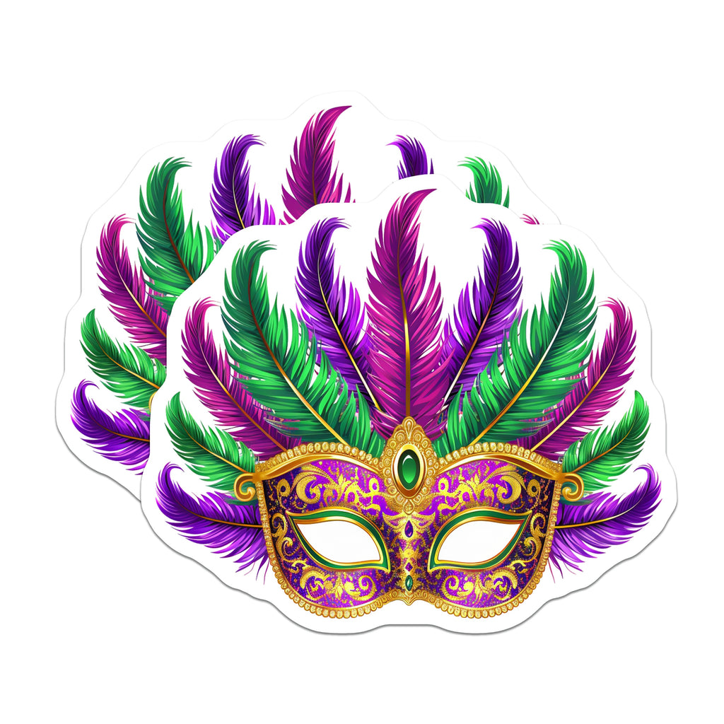 (2 Pack) Mardi Gras Mask Magnets - Carnival Party Decoration - New Orleans Celebration Keepsake - Feathered Festive Decor - 5 Inches On Longest Side - Thick Durable Magnet - Made in USA - MAG37539