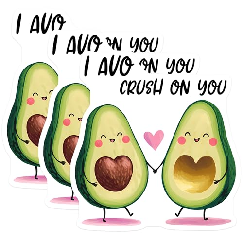(3 Pack) Avocado Decals - I AVO Crush on You - Cute Foodie Decal - 3 Inches On Longest Side - Easy Peel & Apply - Made in USA - 3MCS7145