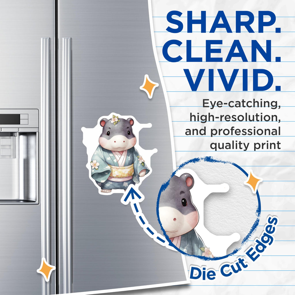 (2 Pack) Hippopotamus Magnets - Cute Animal Magnet - Kawaii Hippo Decor - 5" On Longest Side - Premium Magnet - for Cars, Refrigerators, Toolboxes, Lockers - Made in USA - MAG16839