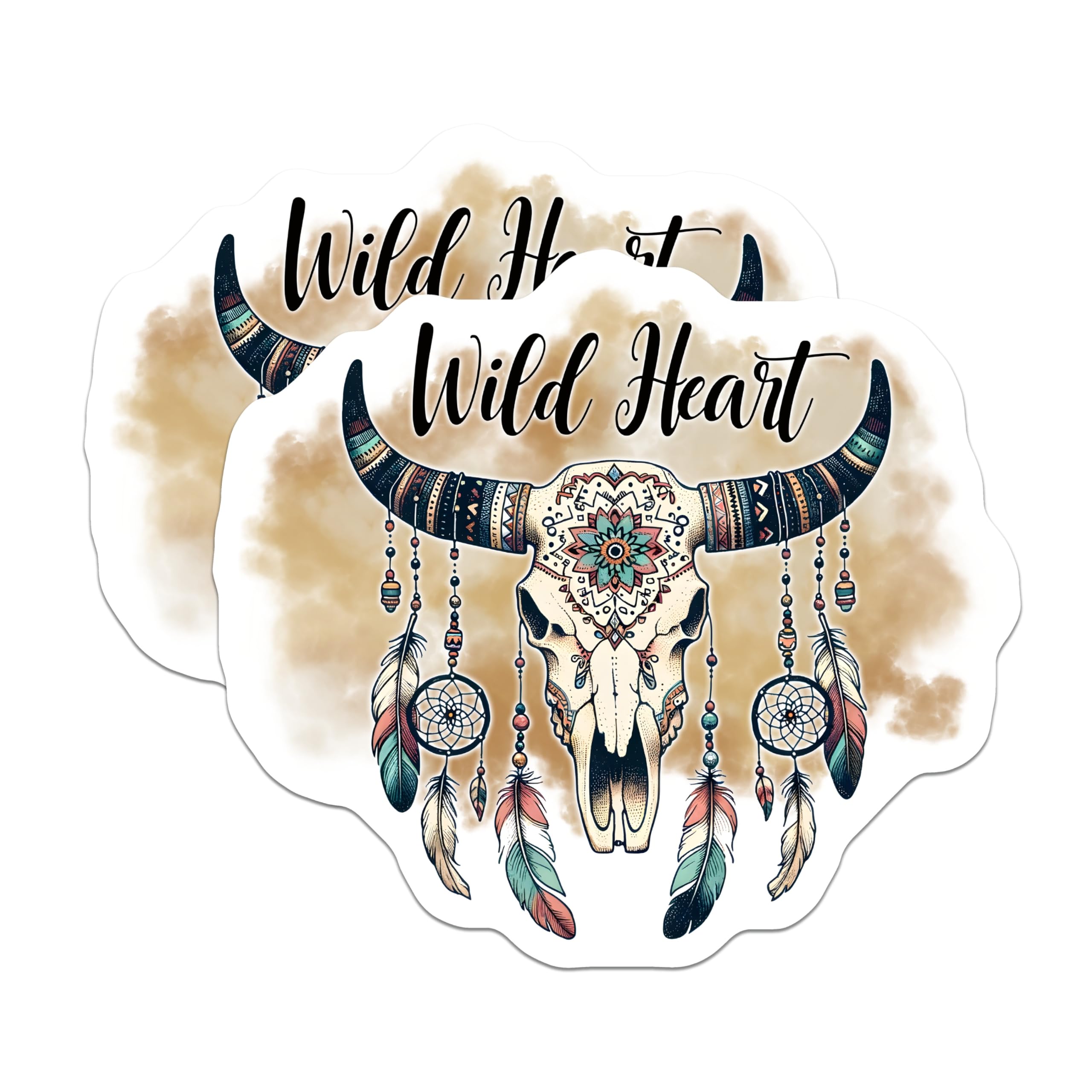 (2 Pack) Wild Heart Magnets - Bull Skull Boho - Dreamcatcher Refrigerator Magnets - 5" On Longest Side - Premium Magnet - for Cars, Refrigerators, Toolboxes, Lockers - Made in USA - MAG15373