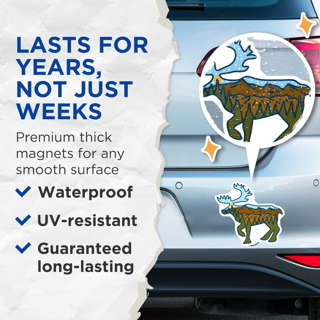 (2 Pack) Moose Magnets - Mountain Landscape - Refrigerator Decor - 5" On Longest Side - Premium Magnet - for Cars, Refrigerators, Toolboxes, Lockers - Made in USA - MAG17692