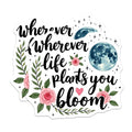 (2 Pack) Bloom Inspirational Magnets - Wherever Life Plants You Quote - Positive Affirmation Moon Floral Refrigerator Magnet - 5 Inches On Longest Side - Thick Durable Magnet - Made in USA - MAG38390