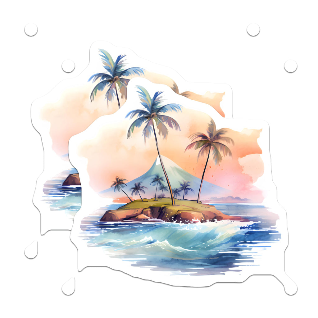 (2 Pack) Tropical Island Magnets - Palm Tree Ocean Scene - Mountain Sunset Decor - 5 Inches On Longest Side - Thick Durable Magnet - Made in USA - MAG19536