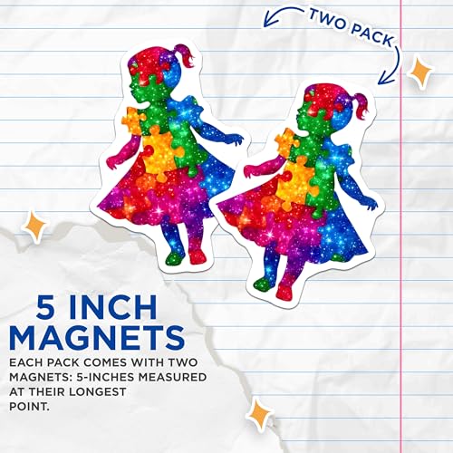 (2 Pack) Autism Awareness Magnets - Child Puzzle Piece Design - Rainbow Colors - Support and Promote Autism - 5" On Longest Side - for Cars, Fridges, Toolboxes - Made in USA - MAG7904