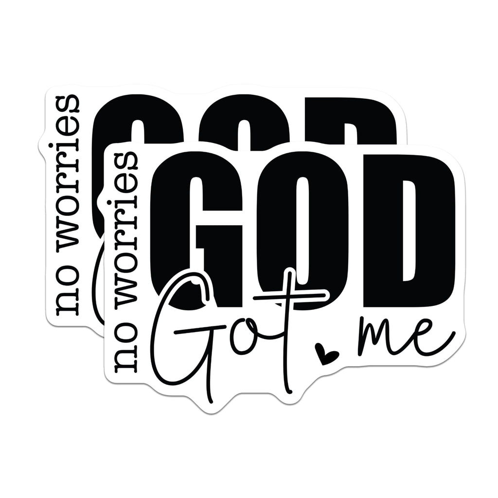 (2 Pack) No Worries God Got Me Stickers - Inspirational Faith Decals - Christian Motivational Stickers - 5" On Longest Side - Sticks to Smooth Flat Surfaces - Made in USA - BMCS7041