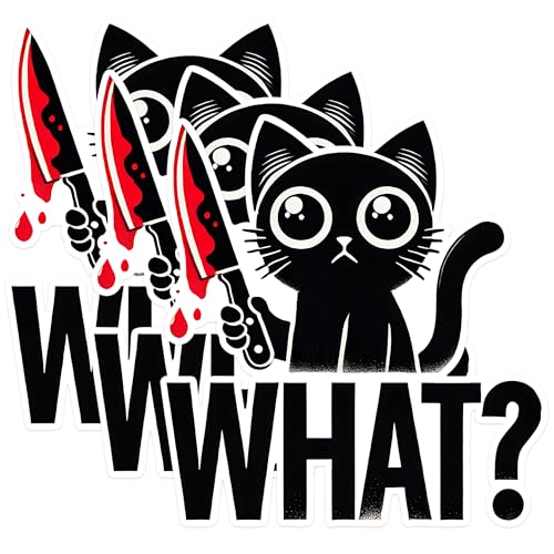 (3 Pack) Killer Cat Decals - Funny Cat Decal - Scary Kitty Laptop Decal - 3 Inches On Longest Side - Easy Peel & Apply - Made in USA - 3MCS1599