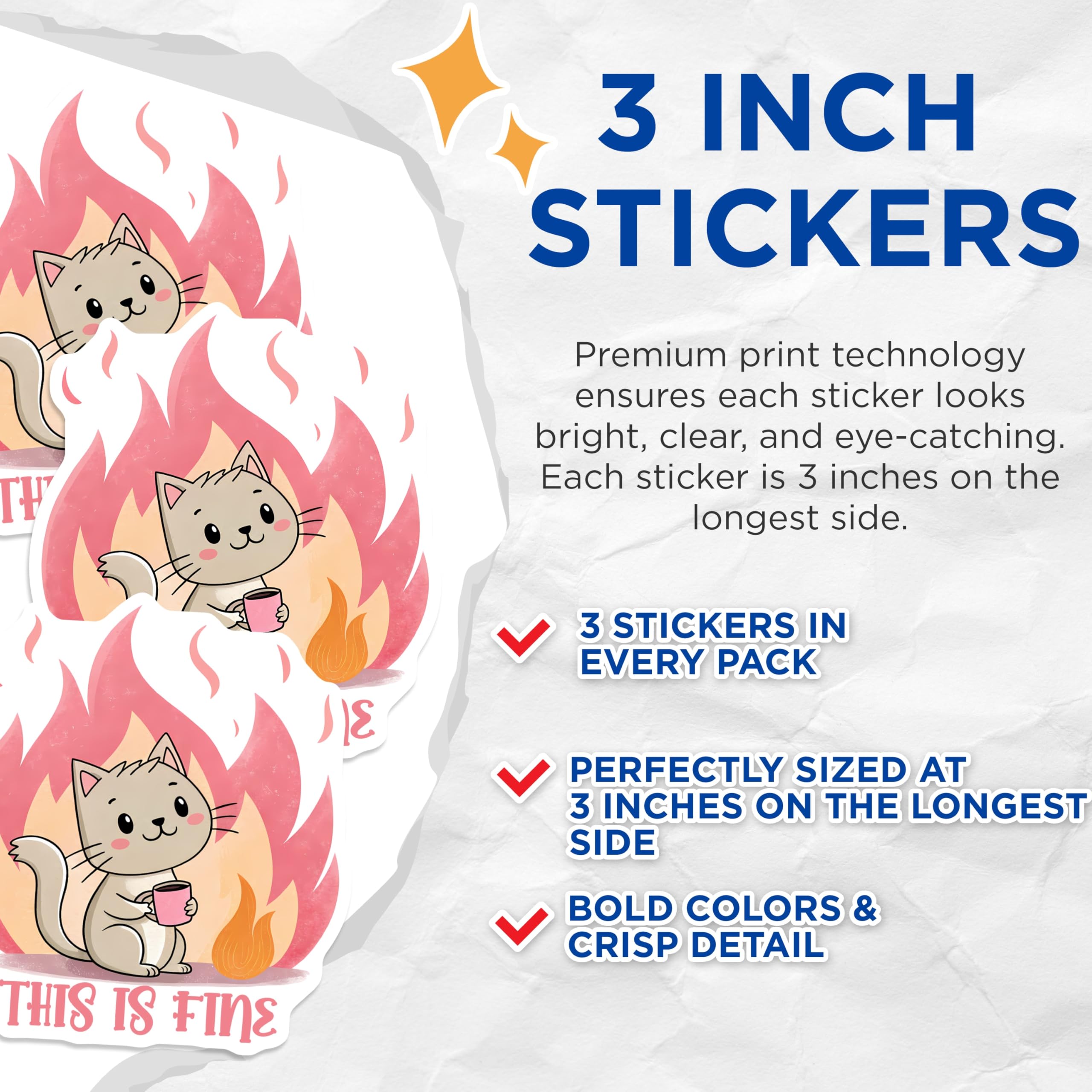 (3 Pack) This is Fine Decals - Funny Cat Meme - Laptop Decal - I'm Fine Meme - 3 Inches On Longest Side - Easy Peel & Apply - Made in USA - 3MCS2098